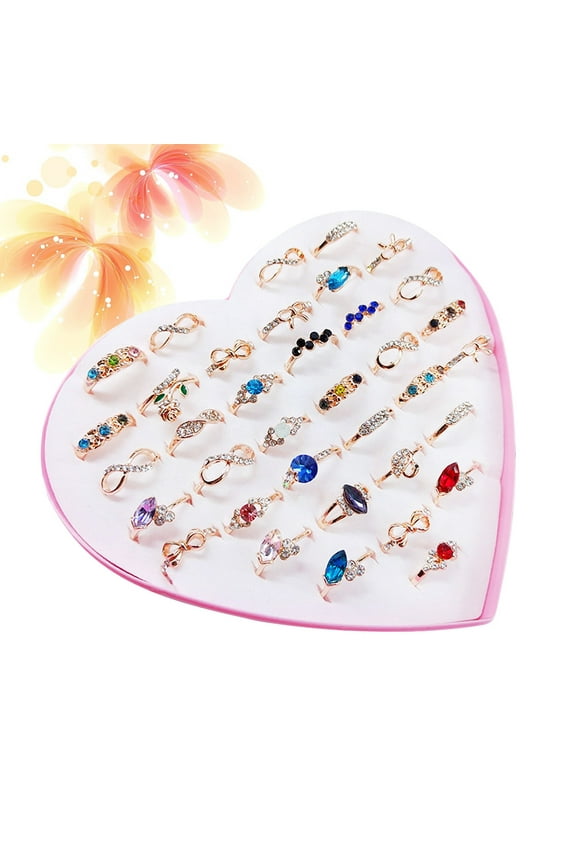 Costume Rings For Women 36Pcs Assorted Color Heart Shaped Box Jewelry Accessories