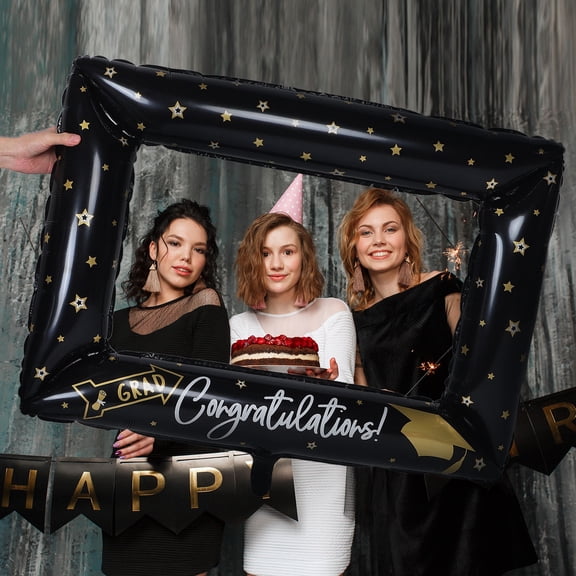 FELTECHELECTR Creative Black Inflatable Graduation Selfie Frame for Party Group Photos