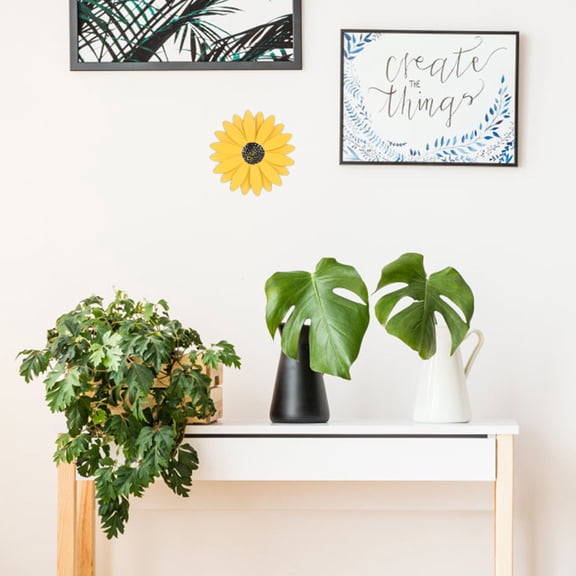 FELTECHELECTR 1Pc Metal Daisy Wall Art Decor Iron Craft Yellow Wall Hanging Ornament
