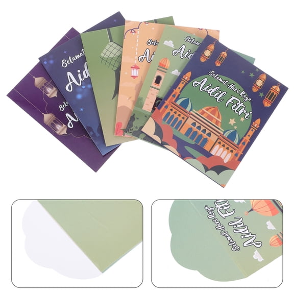 FELTECHELECTR Eid Mubarak Money Envelopes 6-Pack Assorted Colors Rectangular Cash Holders for Festival Giving