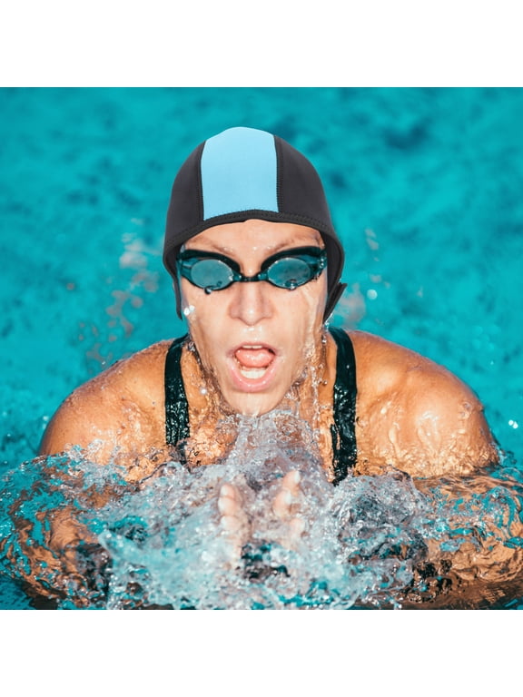 FELTECH Black Rubber Waterproof Fitted Sporty Swim Cap for Men Swimmers
