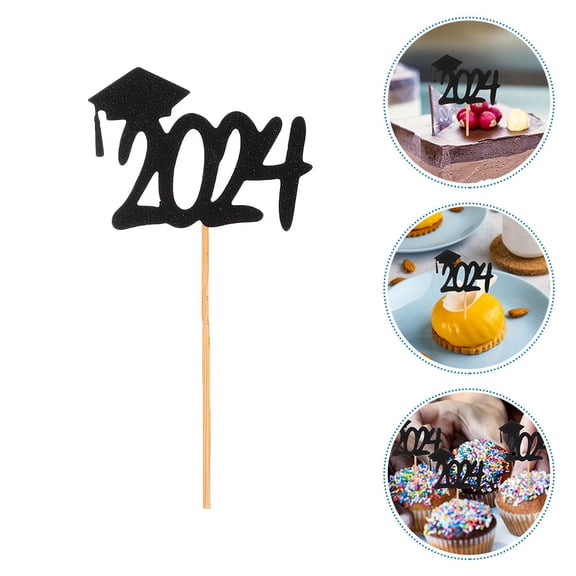 FELTECHELECTR Graduation Cupcake Flags 20Pcs Black for Party Supply Decoration and School Events