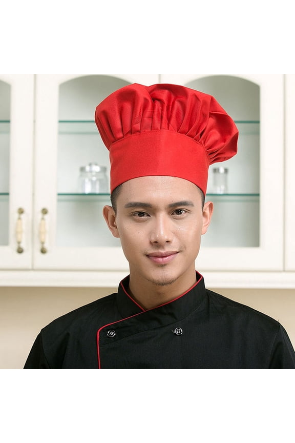 Red Chef Hat 1-Pack Polyester Cotton Cooking Cap for Restaurant, Commercial Kitchen, Hotel Use