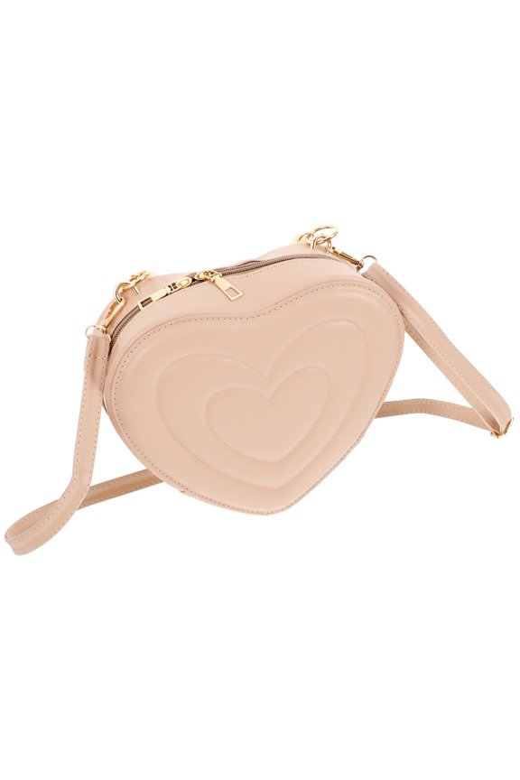 Heart Shape Pouch 1Pack Khaki Color Pu Material For Outing Shopping