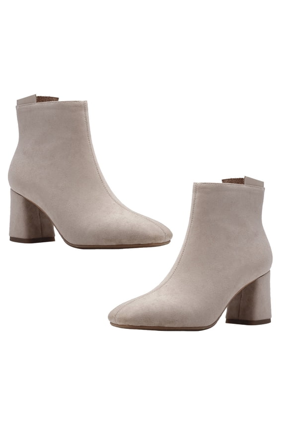 Heeled Ankle Boots For Women 1 Toe Beige Pu Rubber Comfortable Wear Autumn