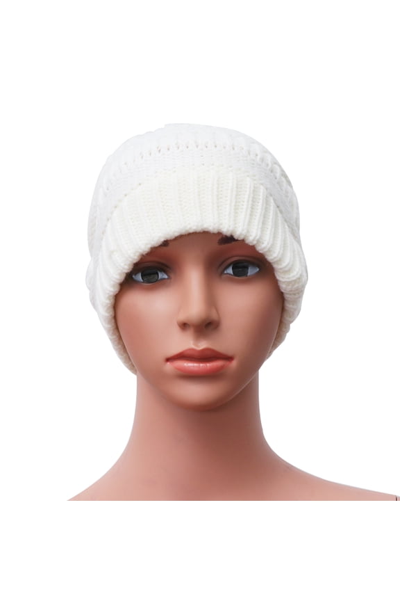 Women's White Wool Knit Beanie Hat Warm Autumn Winter Knitted Cap 1 Pack
