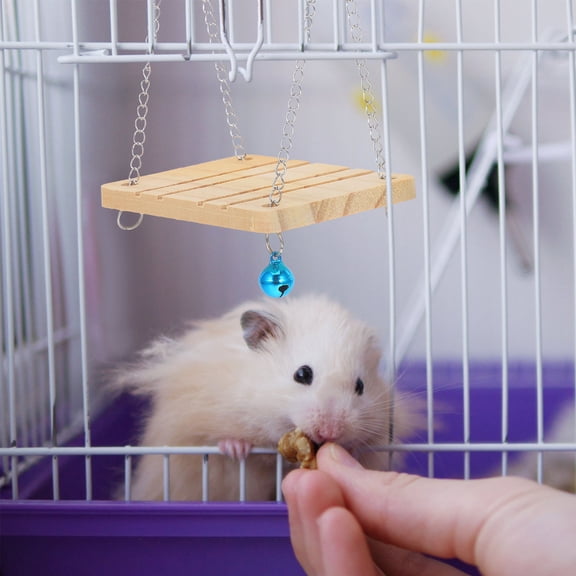 FELTECHELECTR Durable Hamster Cage Ornament Wooden Platform Swing for Pet Cage Enrichment and Rest