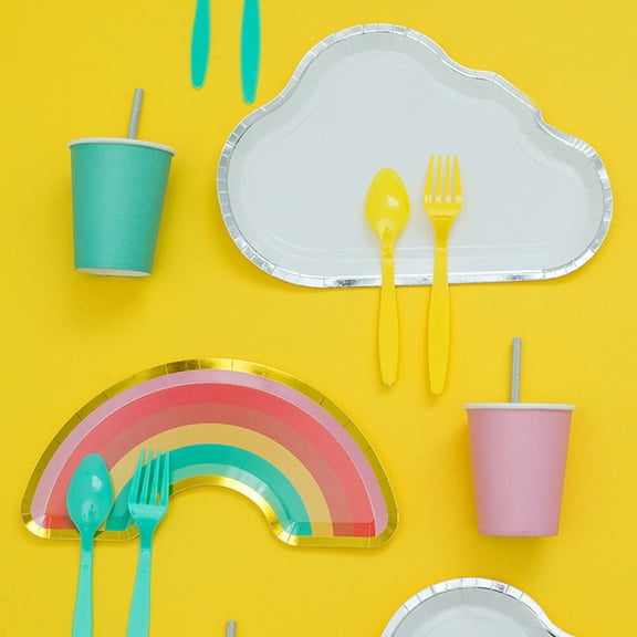 FELTECHELECTR Paper Party Plates 16Pcs For Fruit Salad Rainbow Design 10*5in