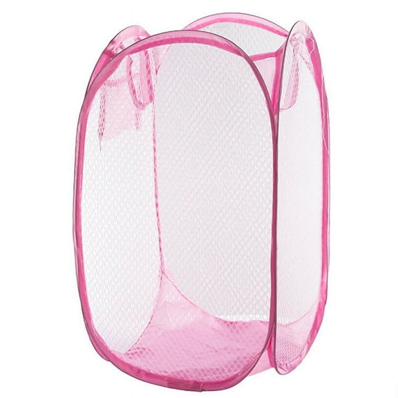 FELTECHELECTR Pink Mesh Design Laundry Hamper 1Pack Foldable and Easy Open for Organizing Clothing in Bathroom