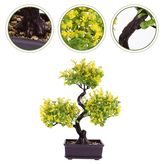 FELTECHELECTR Artificial Yellow Bonsai Tree Indoor Decorative Plastic Plant Set, 14.2 x 12.6 Inches, Home Office Decor