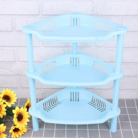 FELTECHELECTR Plastic Corner Storage Shelf Rack Plastic Storage Shelves Blue 1Set