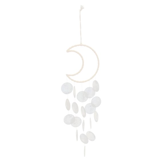 FELTECHELECTR Shell Wind Bell Hanging Decor White for Balcony Garden Patio Made with Wood and Shells