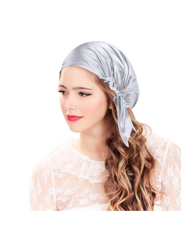 Silk Maternal Cap Plated Silver Comfortable for Sleeping Hair Protection