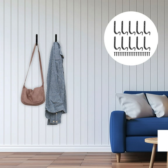 FELTECHELECTR Small Metal Hooks 10Pcs J Shape Iron Black for Home Organization