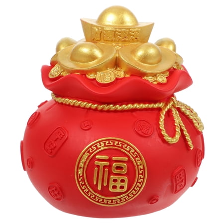 FELTECHELECTR Red Chinese Style Resin Money Bank for Desktop Storage and Home Decoration Ornament