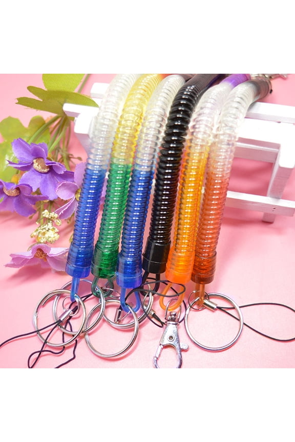 Spring Coil Keyring Holder 4Pcs Assorted Color Elastic Tether for Keys with Metal Clip