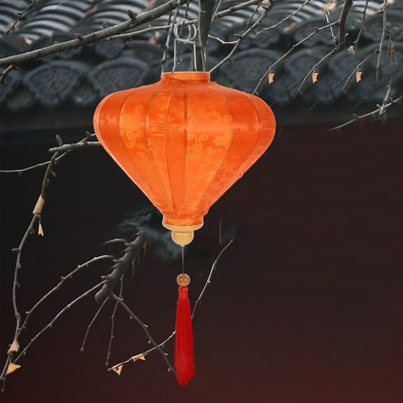 FELTECHELECTR Vietnamese Silk Lanterns Lantern Flocked Cloth Orange Holiday Celebration Family 1Pcs