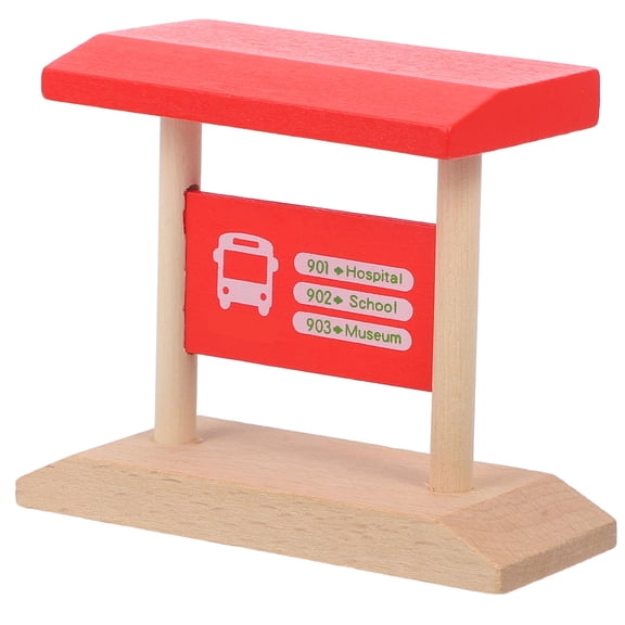 FELTECHELECTR Wooden Railway Station Platform Toy Red DIY Model for Kids Easy to Play Imagination Development