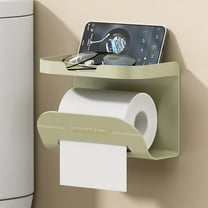 FELTREE Bathroom Shelves, Toilet Wall Mounted Tissue Box Storage and Storage Rack Multifunctional Punching Roll Paper Suction Rack Facial Towel Rack, Green