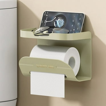 FELTREE Bathroom Shelves, Toilet Wall Mounted Tissue Box Storage and Storage Rack Multifunctional Punching Roll Paper Suction Rack Facial Towel Rack, Green