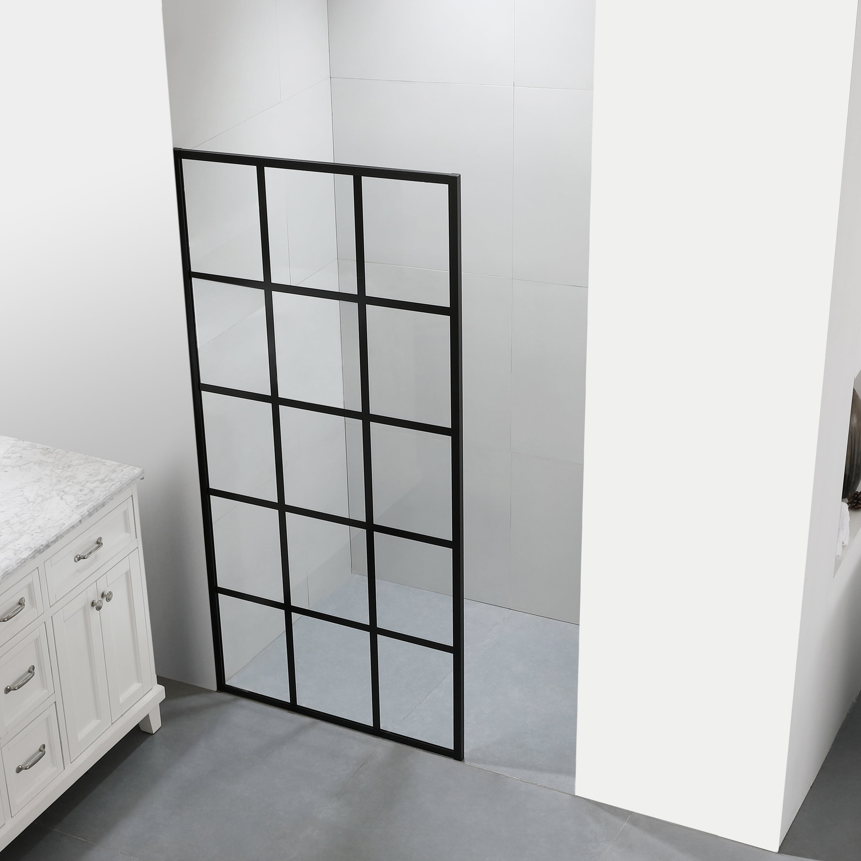 FELYL 34" x 72" Black Framed Clear Glass Shower Panel