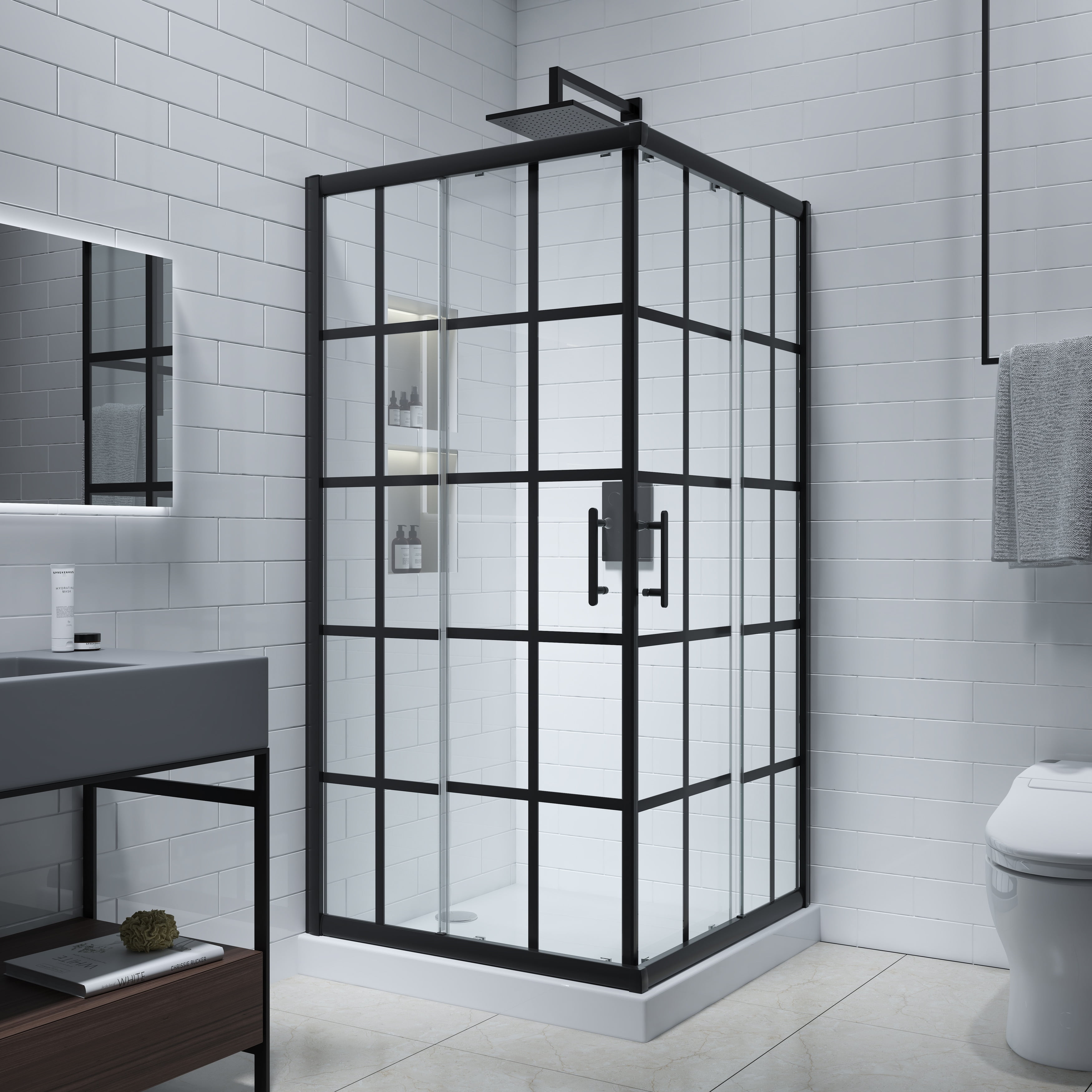 Cyrus 36" Black Aluminum Framed Sliding Shower Enclosure