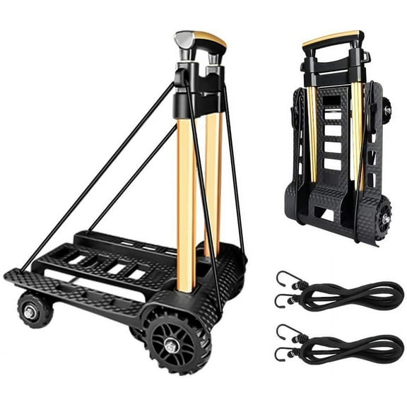 FELiCON Folding Hand Truck Portable Dolly Compact Utility Luggage Cart with 70Kg/155Lbs Heavy Duty 4 Wheels Solid Construction Adjustable Handle for Moving Travel Shopping Office Use