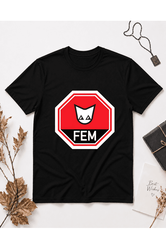 FEM Cat Stop Sign Graphic Unisex T-Shirt, S-5XL