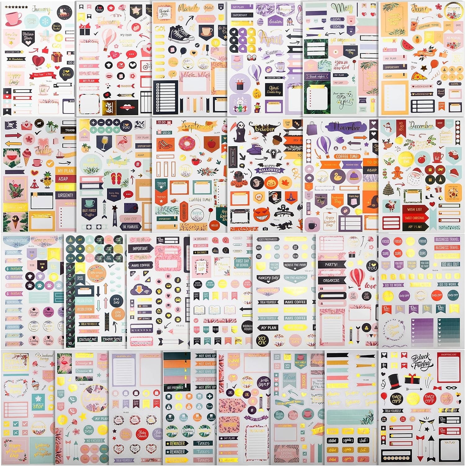 FEMBW 1230PCS Planner Stickers, 27 Sheets Value Pack Stickers for Planner, Scrapbook, Journal and Calendar