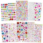 FEMBW Self Adhesive Rhinestones Gem Stickers, 10 Sheets 2442Pcs Multicolor Gemstones Pearls for DIY Crafting, Scrapbook, Makeup, 3-20mm