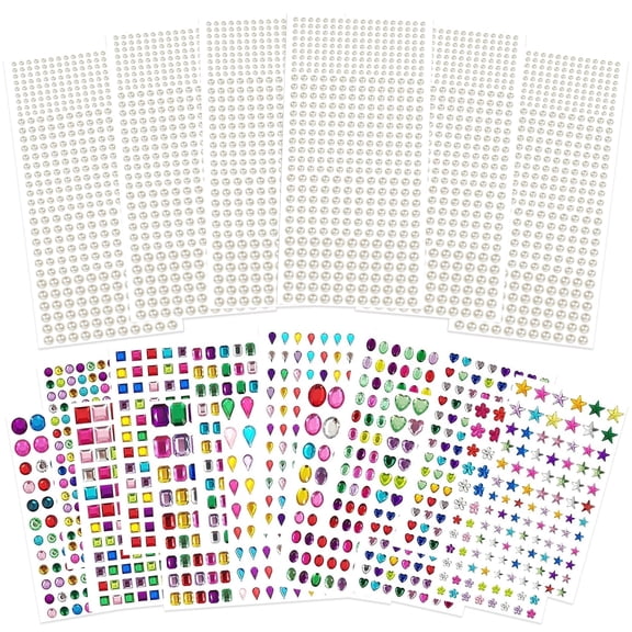 FEMBW Self Adhesive Rhinestones Pearl Stickers, 3920+Pcs Multicolor Gems and Pearls for Body Makeup and DIY Crafts for Kids and Adults