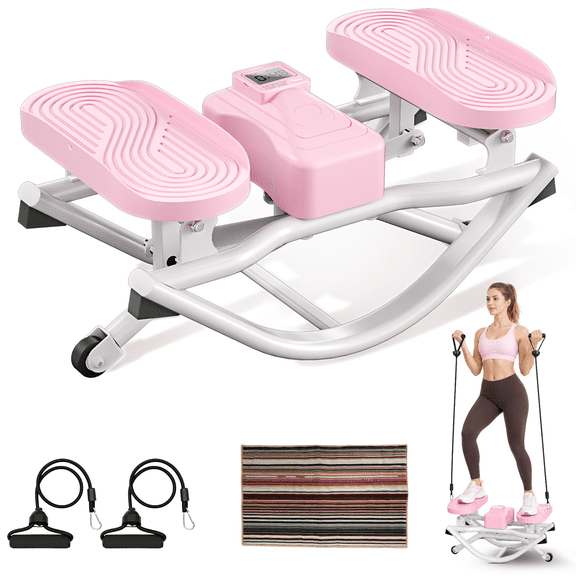 FEMCHIC Rocking Stepper for Exercise, Low-Impact Stepper Machine, Portable Lateral Stepper with Resistance Bands, LCD Display, Non-Slip Mat for Home Workout