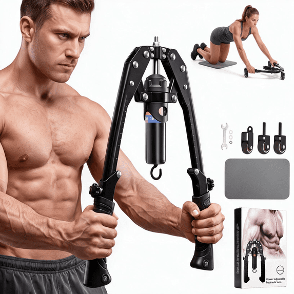 FEMCHIC Twister Arm Trainer, 3 in 1 Hydraulic Power Chest Workout Equipment w/ Ab Roller Wheels and Hooks, Adjustable 22-440lbs Chest Expander for Men Women, Home Gym for Full Body Training