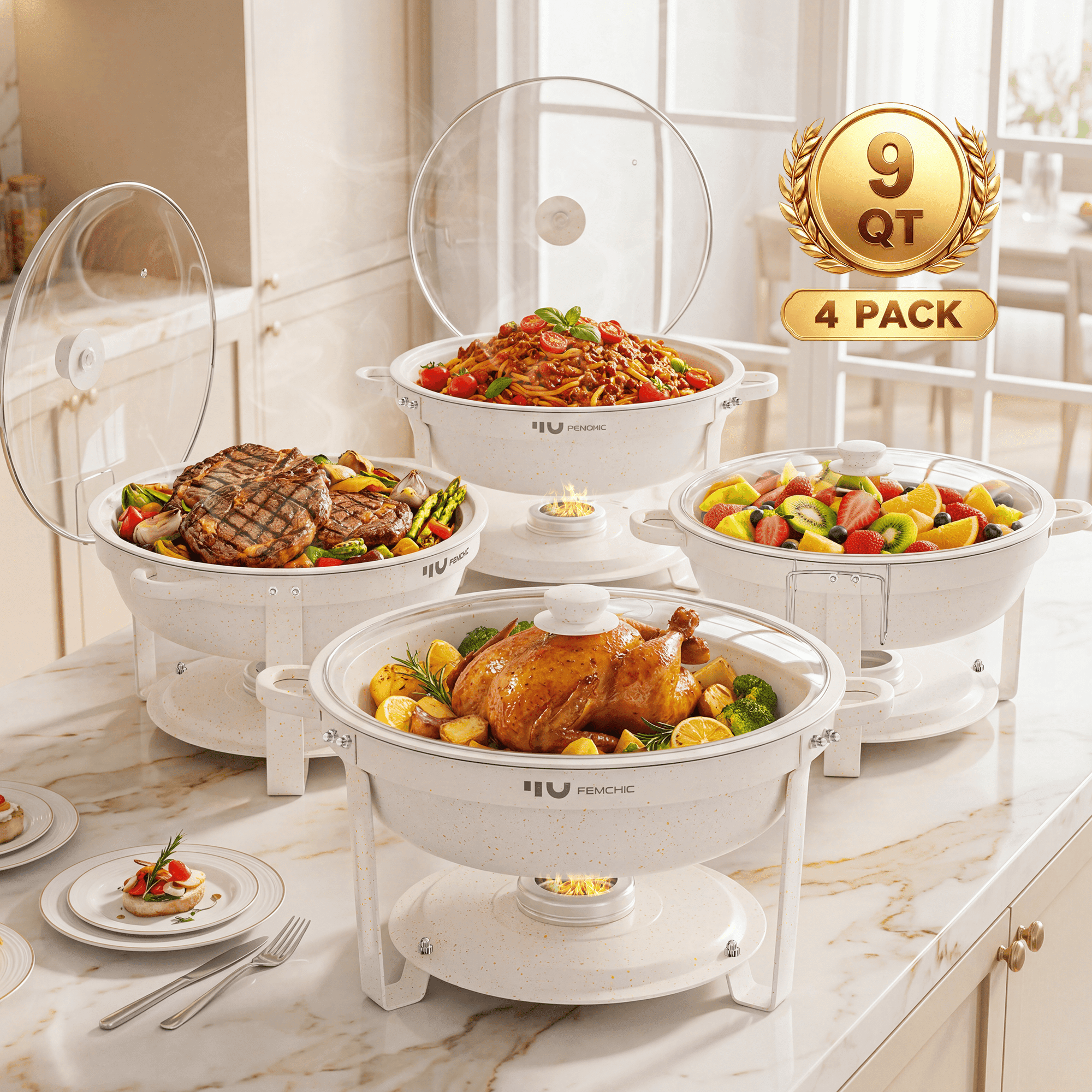 FEMCHIC 9QT White Chafing Dishes for Buffet 4 Pack, Chafing Dish Buffet ...