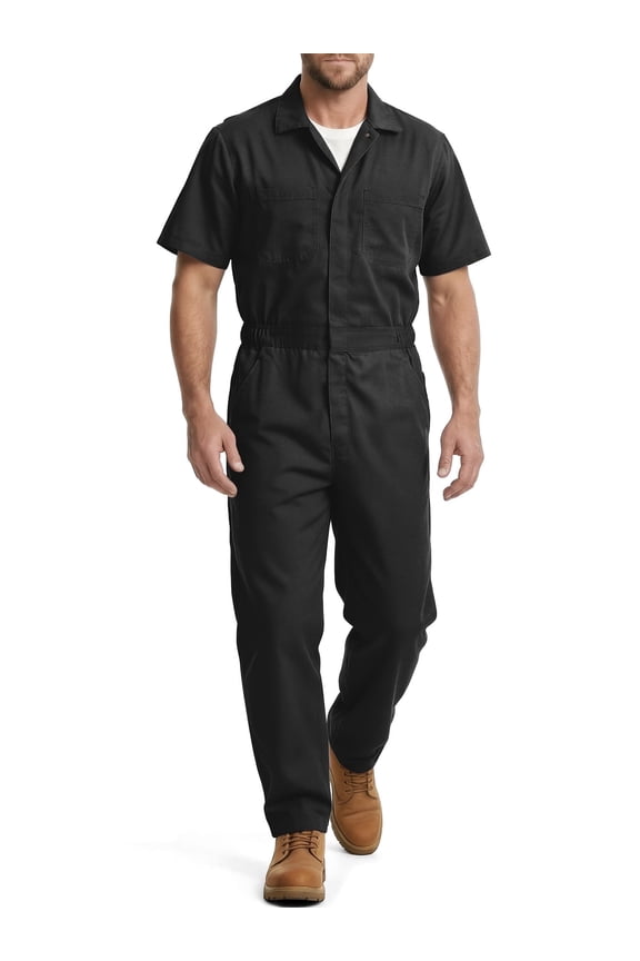 Mens Short Sleeve Coveralls - Water Resistant Overalls Big and Tall Workwear Uniform for Men Black 2XL