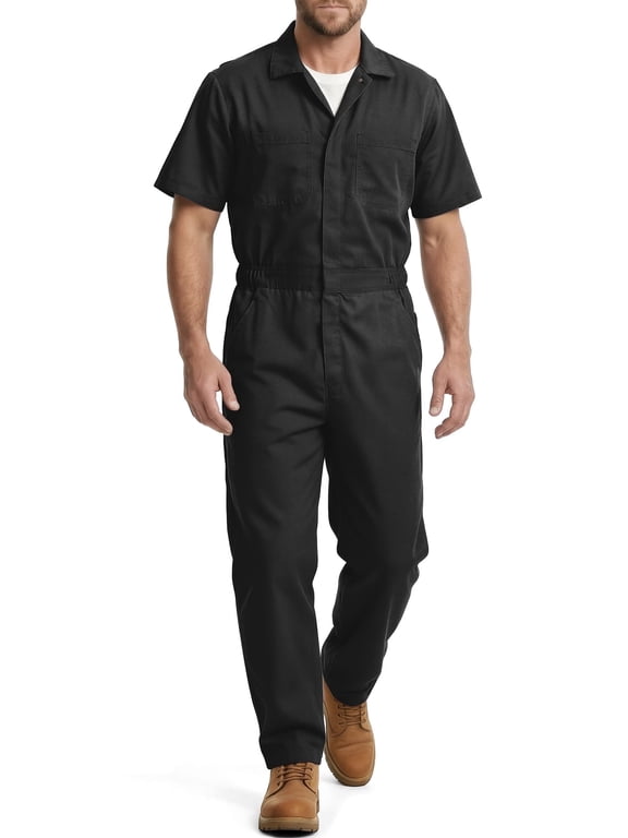 Mens Short Sleeve Coveralls - Water Resistant Overalls Big and Tall Workwear Uniform for Men Black XL