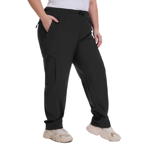 FEN AI Plus Size Pants for Women Black Cargo Pants Hiking Water Resistant UPF 50+ Joggers Sweatpants 5 Zipper Pockets XL