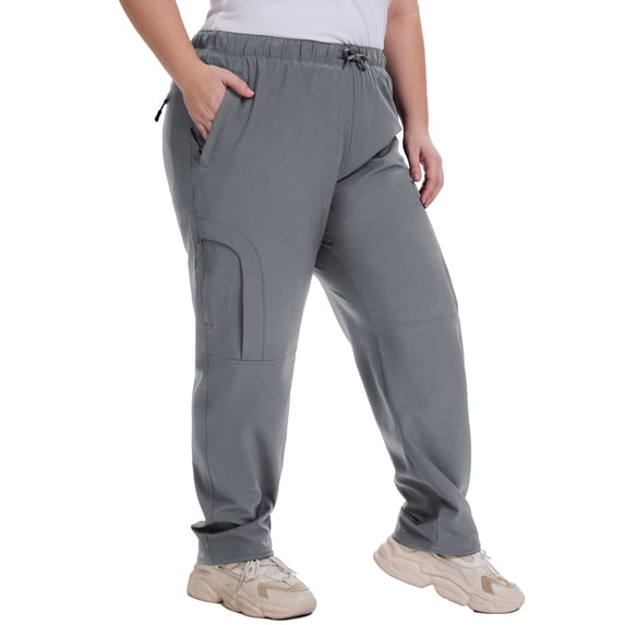 FEN AI Plus Size Women Cargo Pants Grey Athletic Joggers Quick Dry Hiking Fishing Pants UPF 50+ Breathable Outdoor Workwear 2XL