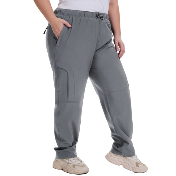 FEN AI Plus Size Women Cargo Pants Grey Athletic Joggers Quick Dry Hiking Fishing Pants UPF 50+ Breathable Outdoor Workwear 4XL