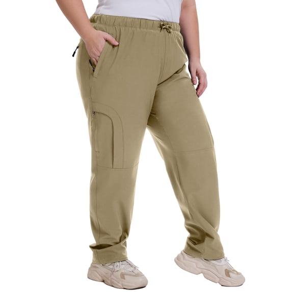 FEN AI Women’s Plus Size Cargo Pants Khaki Hiking Fishing Pants with 5 Pockets Quick Dry Travel Casual Trousers XL