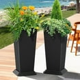 thumbnail image 1 of FENCY Set of 2 Tall Planters for Outdoor , 24 Inch Large Tapered Pots with Drainage Trays, Weather-Resistant Plastic  Containers for Patio, Porch, Garden, Front Door Decor,Black,Striped, 1 of 6