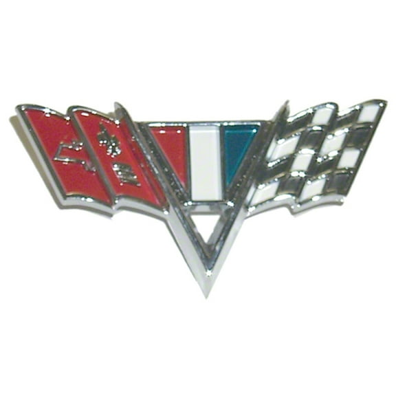 FENDER EMBLEM; V-FLAGS; FOR MODELS WITH SMALL BLOCK V8; 2 REQUIRED MADE OF STEEL