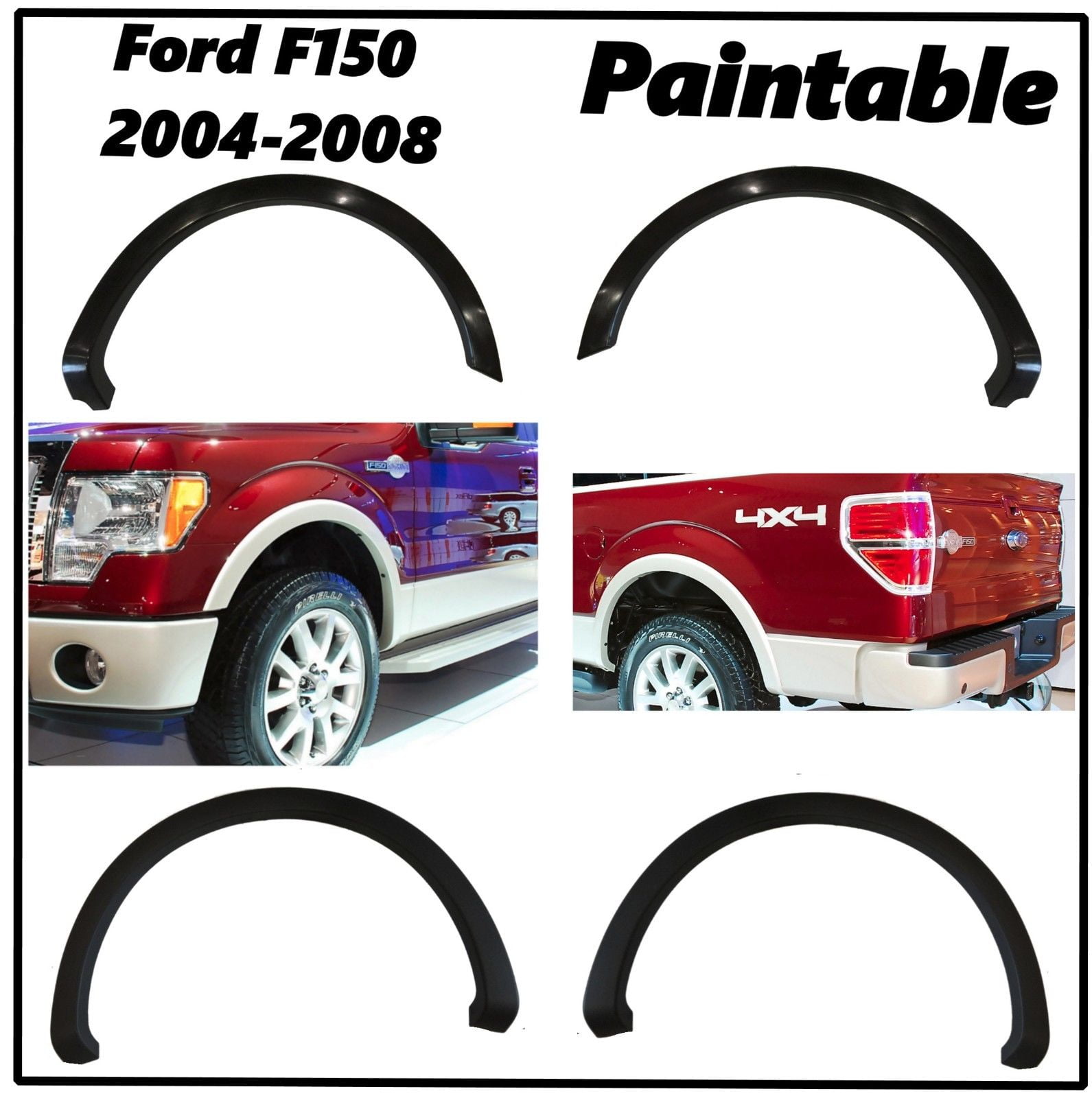 FENDER FLARES OE STYLE SMOOTH 4PCS PAINTABLE NO DRILLING FORD F150
