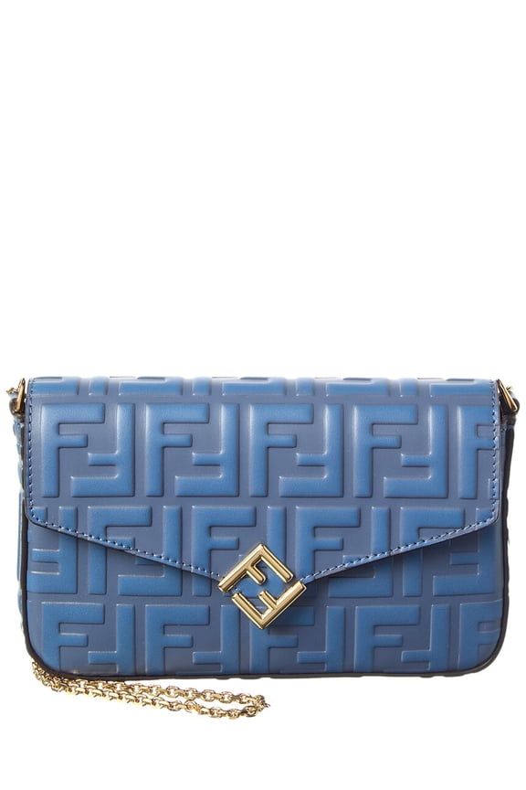 FF Diamonds Leather Wallet On Chain, Blue