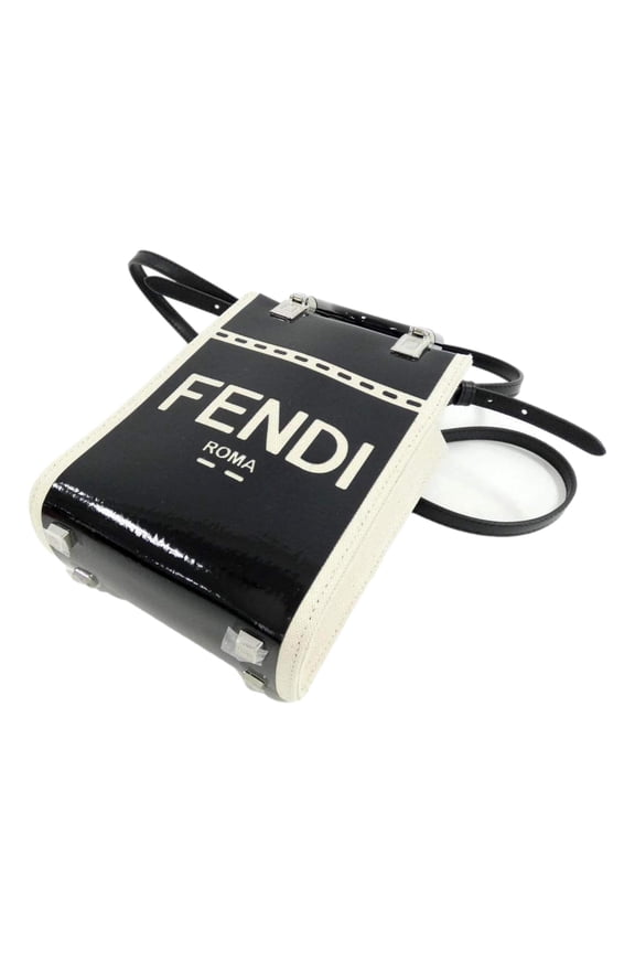 FF Mini Bag Shopper Tote Crossbody Bag Leather and Canvas Black