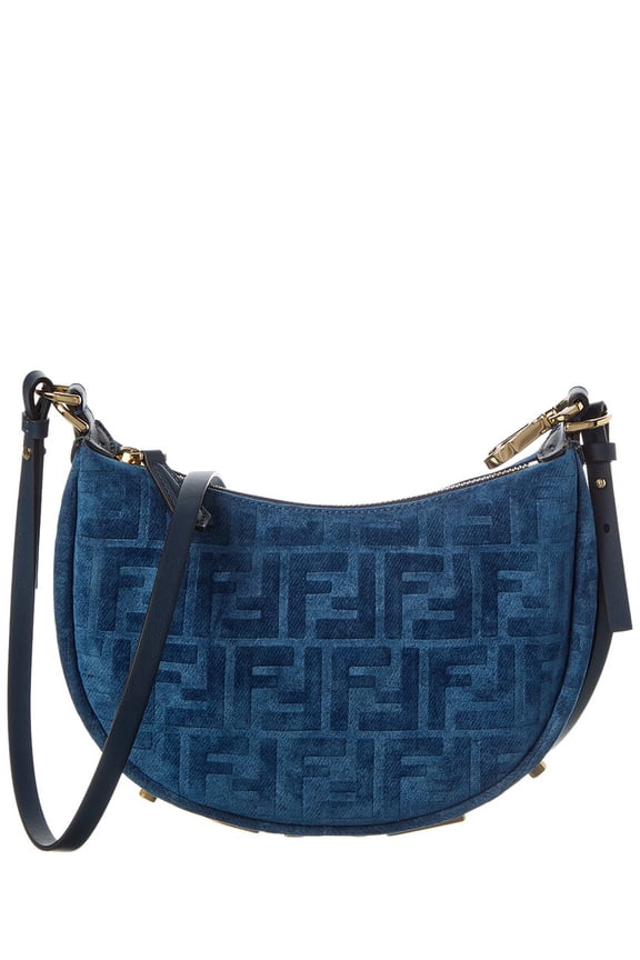 Graphy Mini Flocked Denim Hobo Bag, Blue