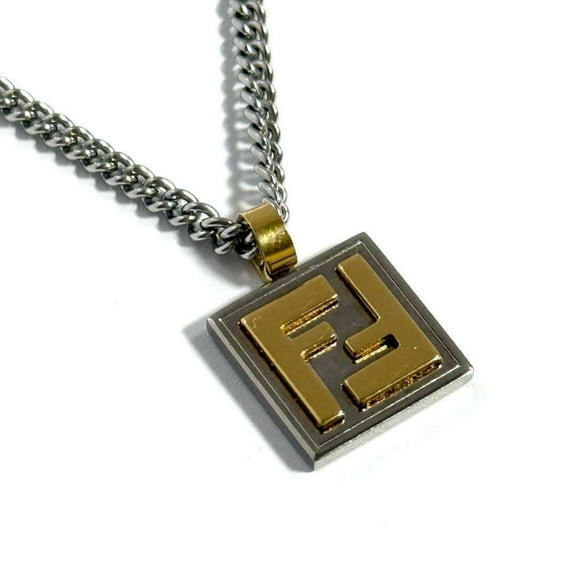 Pre-Owned FENDI Men's Necklace Pendant Palladium & Gold Color (Good)