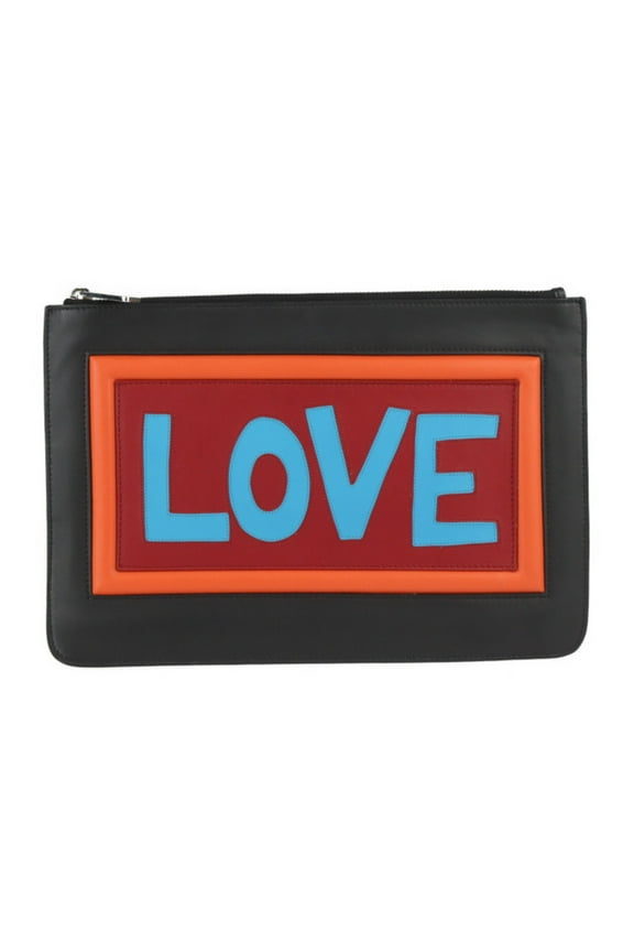 Pre-Owned FENDI Pouch Second Bag 7N0078 Leather Black Multicolor Clutch LOVE (Good)
