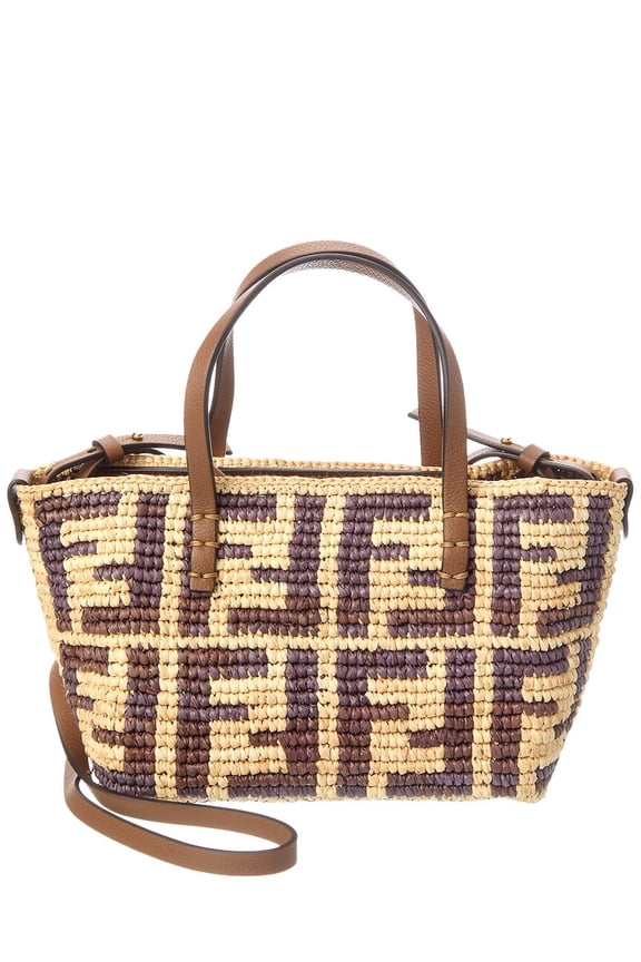 Roll Mini FF Raffia & Leather Tote