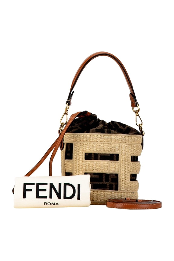 New Step Out Bucket Bag Mini Canvas and Leather Zucca FF Logo 8BS079